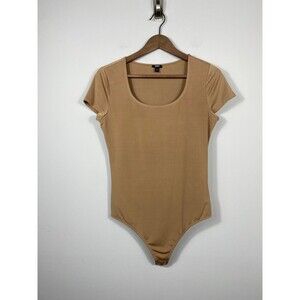 Express Body Contour Tan Scoop Neck Bodysuit Short Sleeve Women’s M